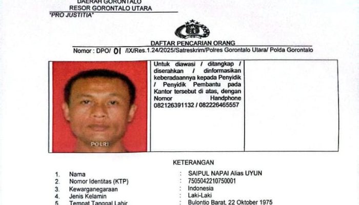 8 Hari Buron! Suami Tikam Istri di Gorontalo Utara Resmi Masuk DPO